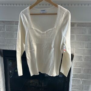 Old Navy Women's Ivory Long Sleeve Top ribbed sweetheart necklace XL nwt